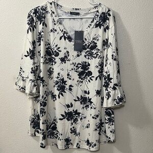 Black and Ivory Floral Blouse